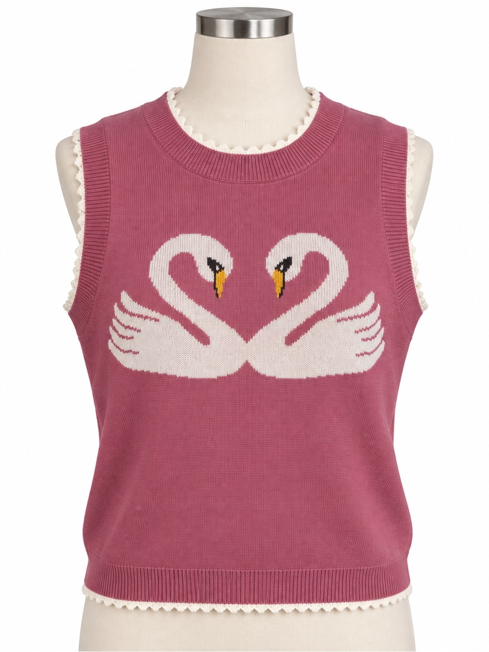 Willow & Wind Swan Sweater Vest Medium Pink Coquette Cottagecore Knit